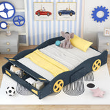 Velocity Full Race Car Bed - Dark Blue and Yellow Design with Storage by Lissie Lou