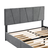 Queen Size Upholstery Platform Bed with Four Drawers on Two Sides, Adjustable Headboard, Grey