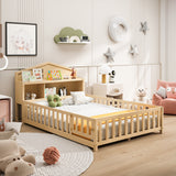 Explore Full Montessori Floor Bed - Natural Wood Design with Bookcases, Blackboard, and Guard Rails by Lissie Lou