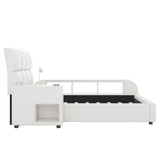 Eclipse Queen Platform Bed - White Upholstered Design with Multimedia Nightstand and Storage by Lissie Lou