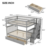 Full Over Full Bunk Bed with Two Drawers and Storage - Contemporary Gray- by Lissie Lou