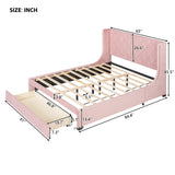 Queen Size Storage Bed Velvet Upholstered Platform Bed with Wingback Headboard and a Big Drawer (Pink)