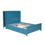 Full Size Platform Bed with Drawers and Storage Shelves - Blue- by Lissie Lou