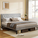 Light Grey Bed Frame with Adjustable Border Headboard Queen]