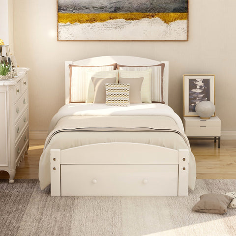 Sleek and Functional Twin Size Platform Bed with Storage Drawer in Classic White