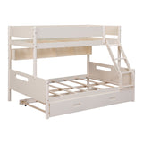 Wood Twin over Full Bunk Bed with Storage Shelves and Twin Size Trundle, Cream- Online Orders Only