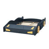 Velocity Full Race Car Bed - Dark Blue and Yellow Design with Storage by Lissie Lou