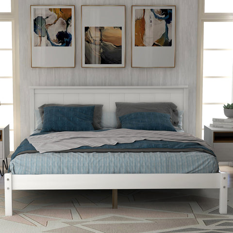 Full Size Platform Bed Frame with Headboard in Elegant White - Modern, Sturdy, and Box Spring Free