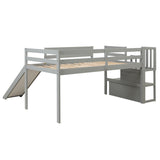 Loft Bed with Staircase, Storage, Slide, Twin size, Full-length Safety Guardrails, No Box Spring Needed, Grey