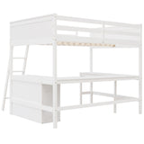 Full Size Loft Bed with Shelves and Desk - White- by Lissie Lou