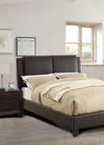 California King Size Bed with Modern Two-Panel Faux Leather Upholstered Headboard - Brown- by Lissie Lou