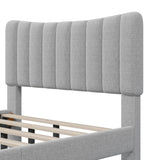 Upholstered Platform Bed Frame with Vertical Channel Tufted Headboard, No Box Spring Needed, Full,Gray- Online Orders Only