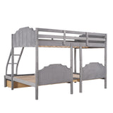 Full Over Twin & Twin Triple Bunk Bed with Drawers and Guardrails - Elegant Gray Velvet