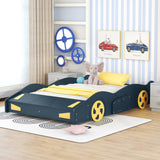 Velocity Full Race Car Bed - Dark Blue and Yellow Design with Storage by Lissie Lou