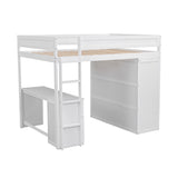 Wood Full Size Loft Bed with Wardrobes and 2-Drawer Desk with Cabinet, White- Online Orders Only