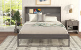 Platform Bed with Storage Headboard,Sockets and USB Ports,Queen Size Platform Bed,Antique Gray