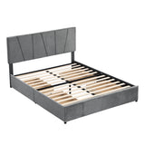 Queen Size Upholstery Platform Bed with Four Drawers on Two Sides, Adjustable Headboard, Grey