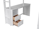 Wood Full Size Loft Bed with Wardrobes and 2-Drawer Desk with Cabinet, White- Online Orders Only