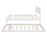 Full Size Platform Bed with Adjustable Trundle - White- by Lissie Lou