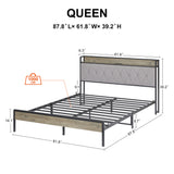 Bed Frame with Charging Station, Queen Size - Grey- by Lissie Lou