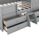 Full Size House Low Loft Bed with Four Drawers - Gray- by Lissie Lou