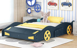 Velocity Full Race Car Bed - Dark Blue and Yellow Design with Storage by Lissie Lou