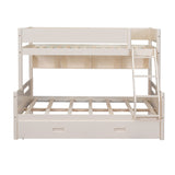 Wood Twin over Full Bunk Bed with Storage Shelves and Twin Size Trundle, Cream- Online Orders Only