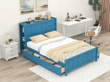 Full Size Platform Bed with Drawers and Storage Shelves - Blue- by Lissie Lou