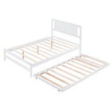 Full Size Platform Bed with Adjustable Trundle - White- by Lissie Lou