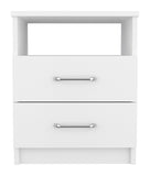 Modern White Nightstand with 2-Drawers and Shelf