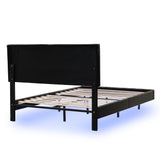 Full Size Floating Bed Frame with LED Lights and USB Charging - Modern Upholstered Platform, Black- by Lissie Lou