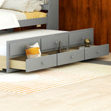 Full Size Bed with USB & Type-C Ports, LED Light, Bookcase Headboard, Trundle, and 3 Storage Drawers - Grey