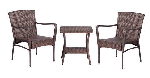 Lissie Lou 3-Piece Outdoor Conversation Set: Weather-Resistant Wicker Chairs with Matching Table - Dark Brown