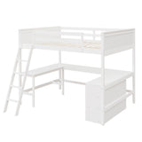 Full Size Loft Bed with Shelves and Desk - White- by Lissie Lou