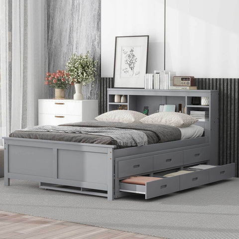 Summit Full Platform Bed - Gray Design with Storage, USB Ports, Trundle, and Drawers by Lissie Lou