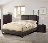 California King Size Bed with Modern Two-Panel Faux Leather Upholstered Headboard - Brown- by Lissie Lou