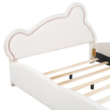 CuddleBear Full Velvet Platform Bed - Beige Bear-Shaped Design with Storage by Lissie Lou