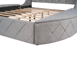 Opulent Queen Platform Bed - Gray Velvet Wingback Design with Storage and Stools by Lissie Lou