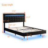 Full Size Floating Bed Frame with LED Lights and USB Charging - Modern Upholstered Platform, Black- by Lissie Lou