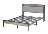 Full Size Bed Frame with Charging Station - Grey- by Lissie Lou- 83.1'' L x 56.1'' W x 39.2'' H