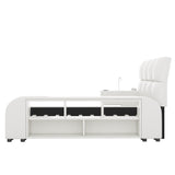 Eclipse Queen Platform Bed - White Upholstered Design with Multimedia Nightstand and Storage by Lissie Lou