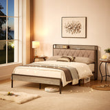 Full Size Bed Frame with Charging Station - Grey- by Lissie Lou- 83.1'' L x 56.1'' W x 39.2'' H