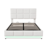 Full Size Tufted Upholstered Platform Bed with Hydraulic Storage System - Faux Leather with LED Lights and USB Charger- White- by Lissie Lou