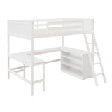 Full Size Loft Bed with Shelves and Desk - White- by Lissie Lou