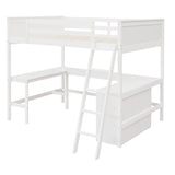 Full Size Loft Bed with Shelves and Desk - White- by Lissie Lou