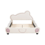 CuddleBear Full Velvet Platform Bed - Beige Bear-Shaped Design with Storage by Lissie Lou