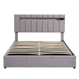 Upholstered Bed Queen Size with LED light, Bluetooth Player and USB Charging, Hydraulic Storage Bed in Gray Velvet Fabric- Online Orders Only