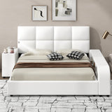 Eclipse Queen Platform Bed - White Upholstered Design with Multimedia Nightstand and Storage by Lissie Lou