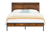 Bed Frame with Charging Station, Queen Size - Rustic Brown- by Lissie Lou