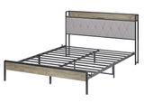 Bed Frame with Charging Station, Queen Size - Grey- by Lissie Lou